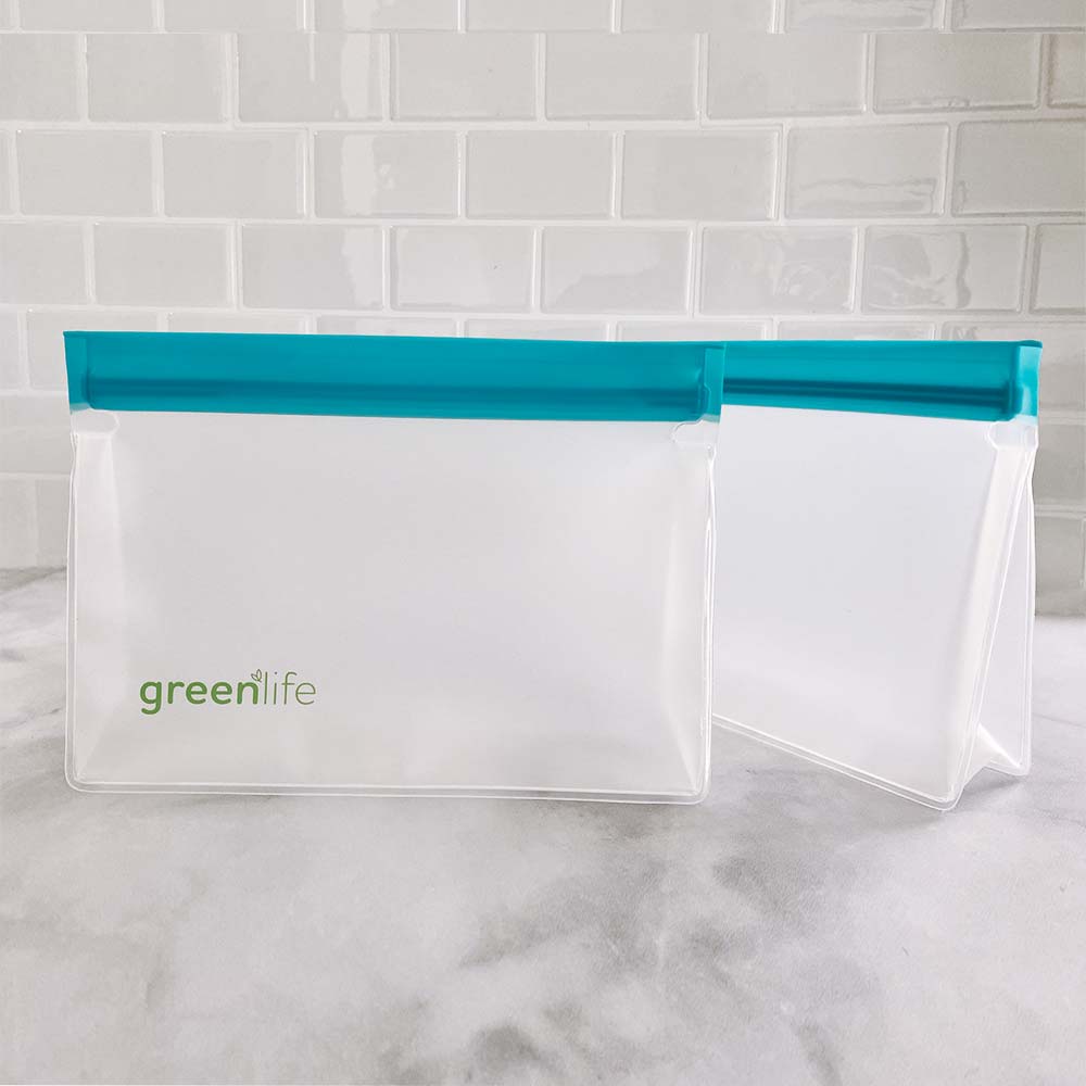 100% Silicone Stand Up Large Flat Bottom Food Storage Bag- 50 oz Slate –  Vintage Green Review